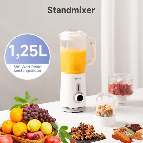 3-in-1 Blender - Keukenmachine Mixer - Smoothies Maken - 3 Speciale Containers - 125 Liter - Wit — afbeelding 4