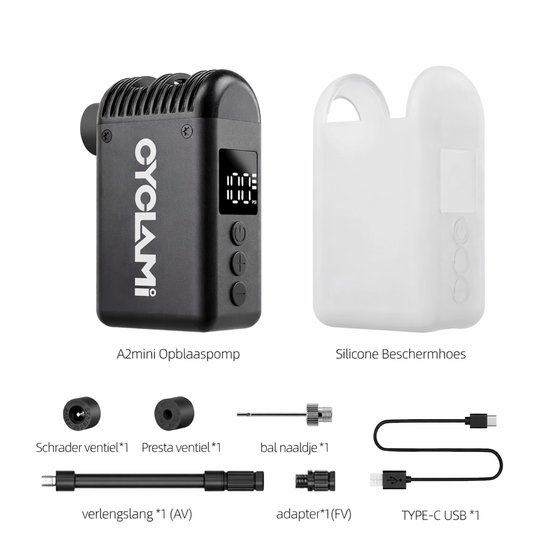 CYCLAMI A2 Mini Elektrische Fietspomp - Draagbare Luchtpomp - 100 PSI - Digitaal Display - USB-C Oplaadbaar - Voor Racefiets & Fietsbanden — afbeelding 5