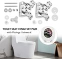 Toiletbril scharnieren set met toebehoren en een toilet.