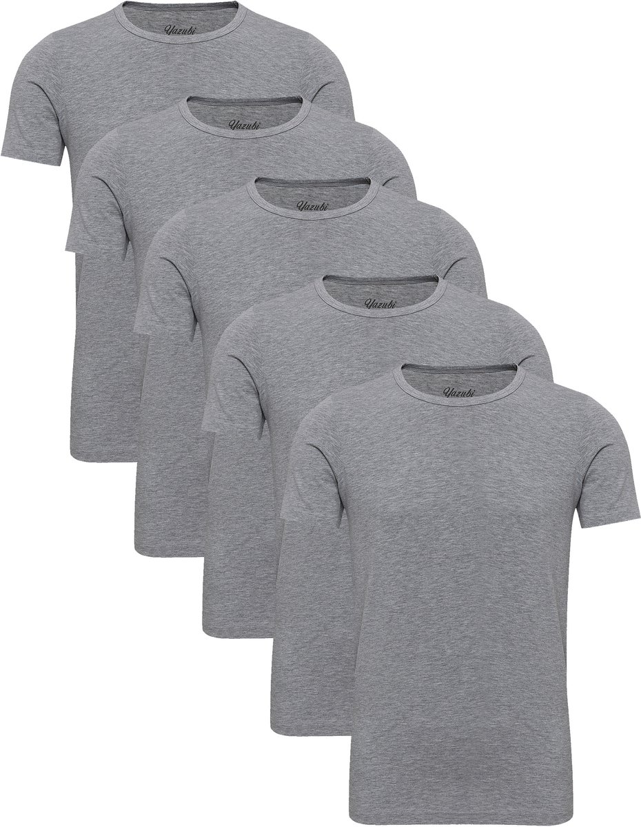 Yazubi Heren T-shirt Mythic – Regular Fit – Katoen Stretch – Grijs – Ronde hals – 5-pack