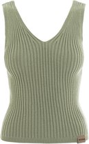 Knit Factory Layla Gebreide Top - Dames Top Mouwloos - Luchtige zomertop - Gebreide singlet dames - V-hals - Olive Mist - 36/38