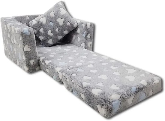 Kindvriendelijke opvouwbare pluchen kinderstoel met zitting en ligfunctie - comfortabel kids relaxfauteuil, blauwe harten van Merkloos — afbeelding 3