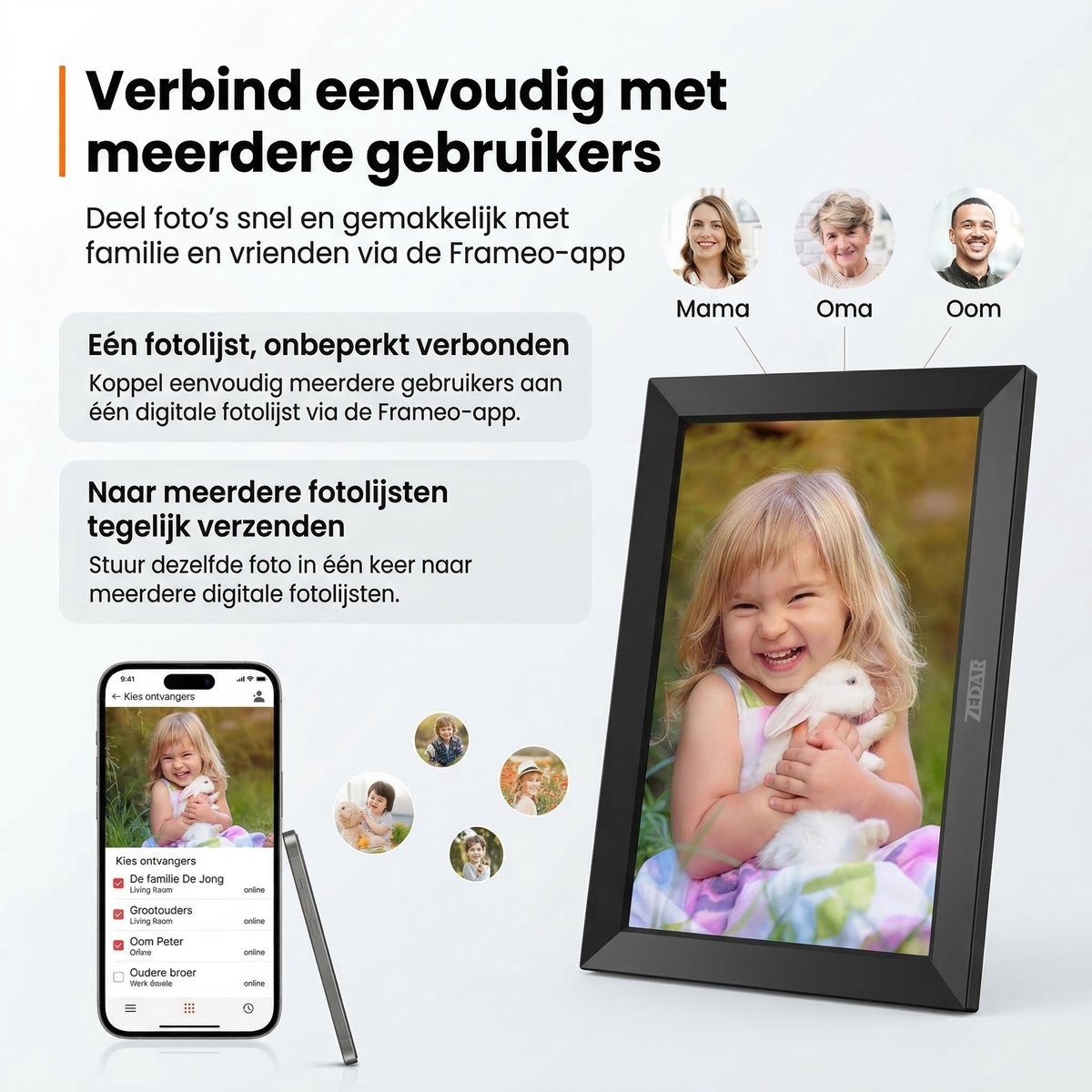 Digitale fotolijst met WiFi en Frameo App - Fotokader - 15.6 - afbeelding 3