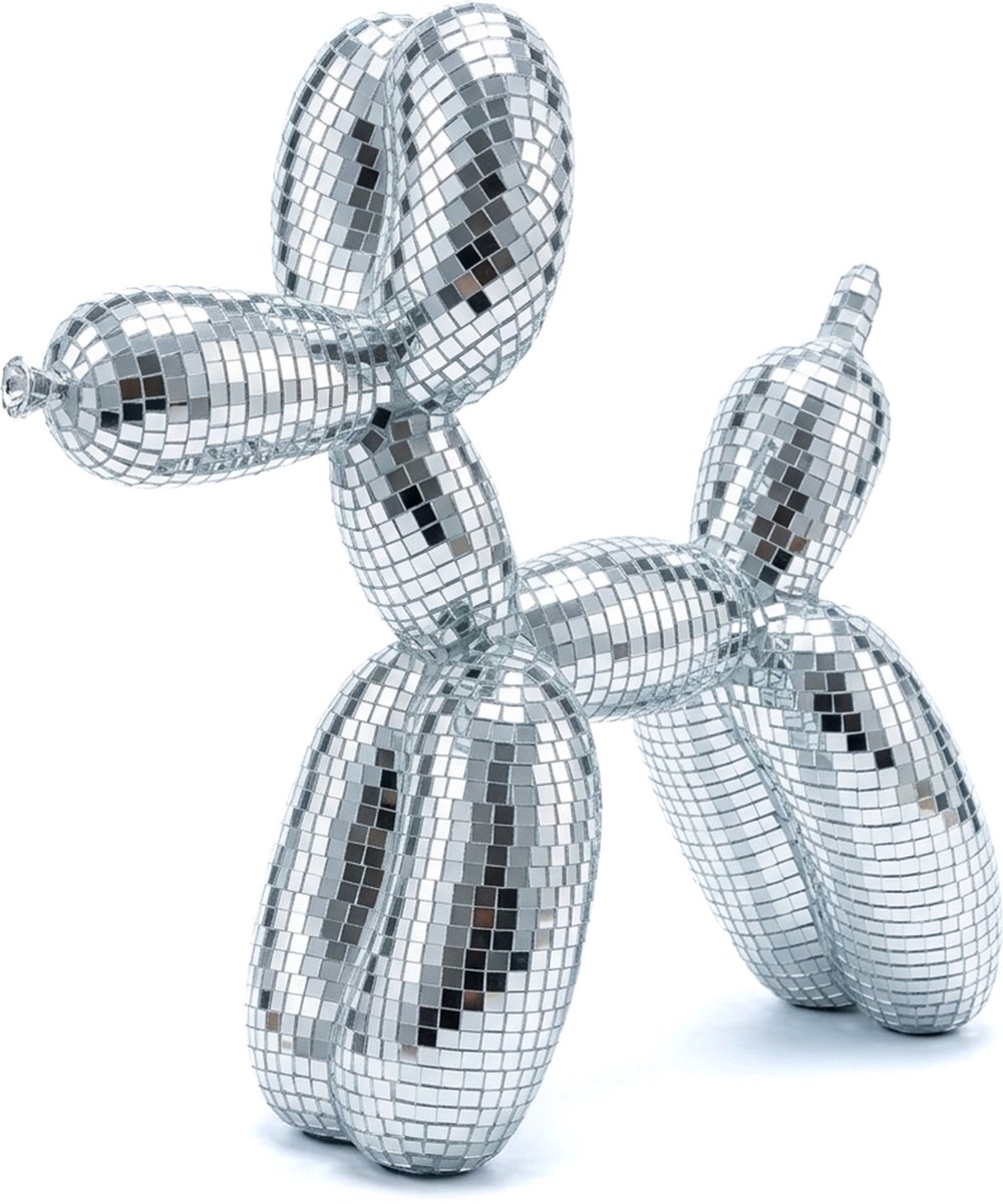 KIMU® Discobal Hond Ballon 42 cm Spiegeltjes Zilver Beeld - Disco Spiegel Hondje - Design Discobol Beeldje Spiegelbol VT Glitters Interieur Woondecoratie Wonen Festival