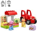LEGO Duplo Peppa Pig tractor en marktkraam met poppetjes en bouwstenen, met leeftijdsindicatie.