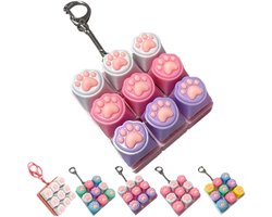 Keyboard Fidget Toy - Fidget toys - 9-in-1 Keyboard Fidget Clicker - Toetsenbord speelgoed - Sleutelhangers - Sensorisch Antistress Speeltje - Ontspannend - Stress verlichten - Kattenpootpatroon - Geen verlichting - Wit/Roze/Paars