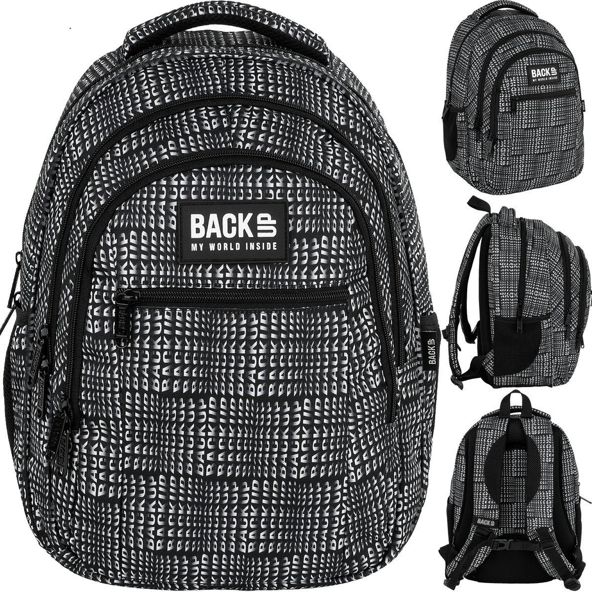 Derform Letters - Rugzak - 3D Effect - Zwart-Wit - Schooltas - Ergonomisch & Ruim