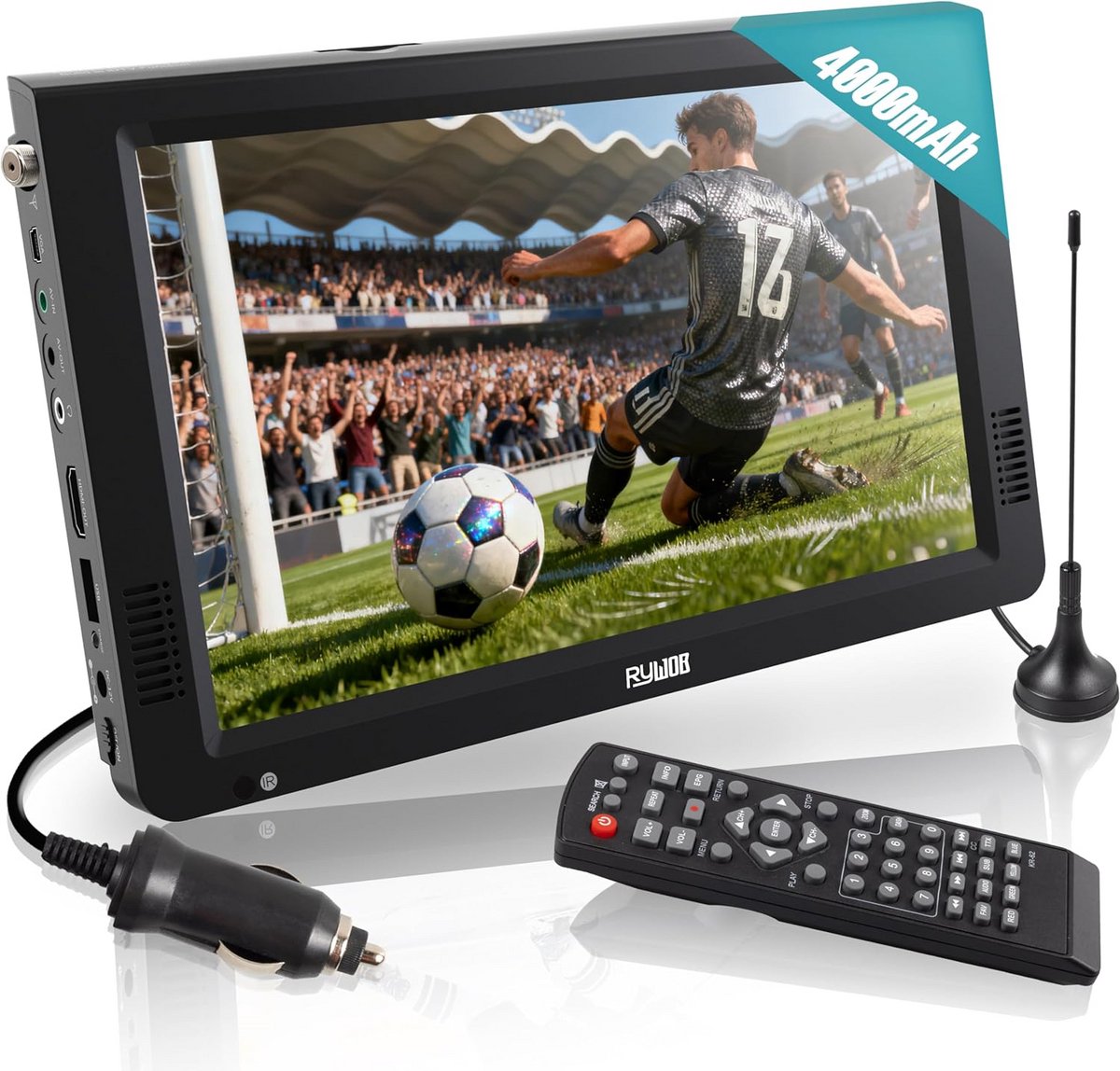 Draagbare Mini TV - Kleine Televisie Monitor - Onderweg Entertainment - Ingebouwde Batterij - 10 Inch Scherm - Zwart