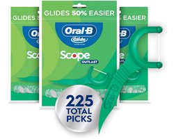 Oral-B Glide Mint Flossticks met Scope Smaak – Voordeelpack 225 Stuks (3x75) – Glijdt Soepel Tussen Tanden – Sterk & Scheurbestendig – Tandarts Aanbevolen