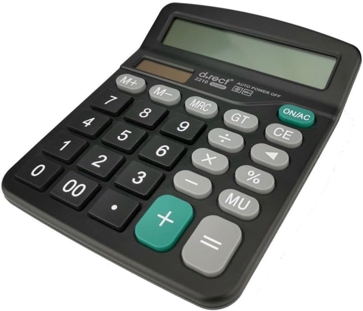 Rekenmachine Kantoor - Basis Calculator - Dagelijks Gebruik - Dubbele Voeding - 16.5 x 12.5 x 3.8 cm - Zwart