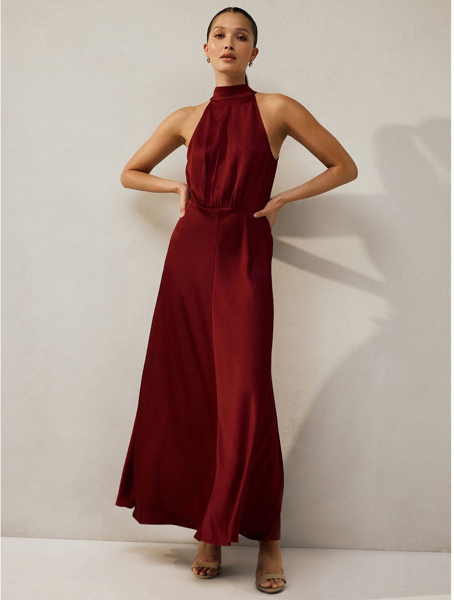 Next Satijnen halter mouwloze midi-jurk met textuur
