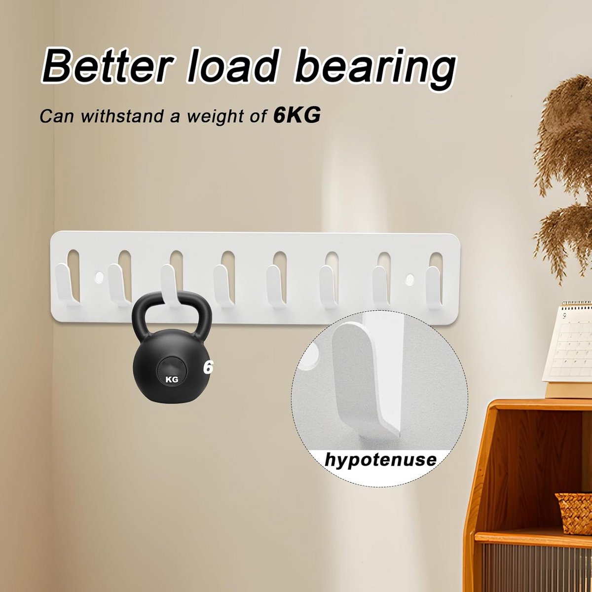 Sleutelrek met haken - Wandhouder sleutels - Thuis organiseren - 2 stuks set - 30 cm lang - Wit
