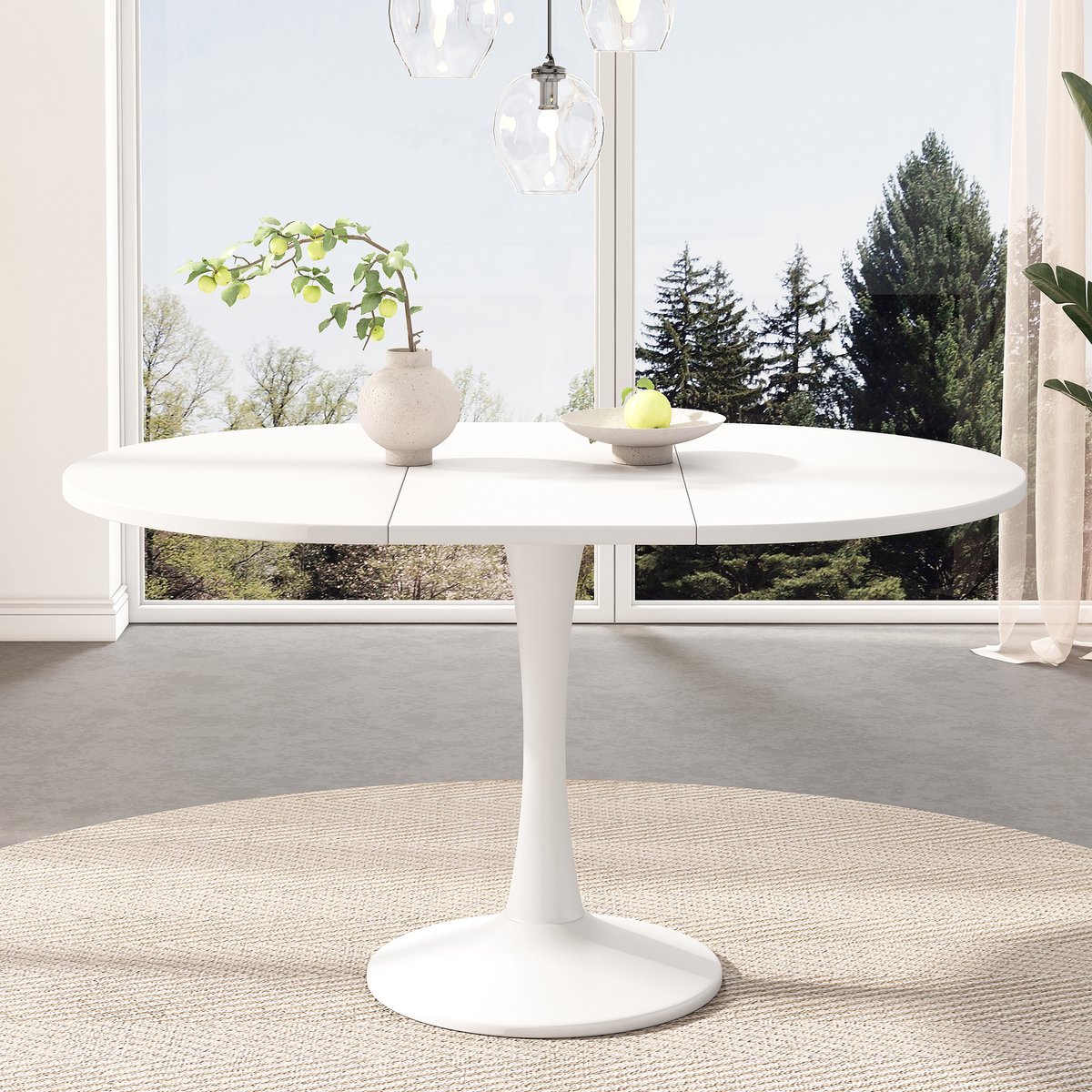 Uitschuifbare eettafel - Ovale eettafel - Salontafel - Afmetingen: 140 x 100 x 75 cm - Moderne, strakke eettafel - Wit