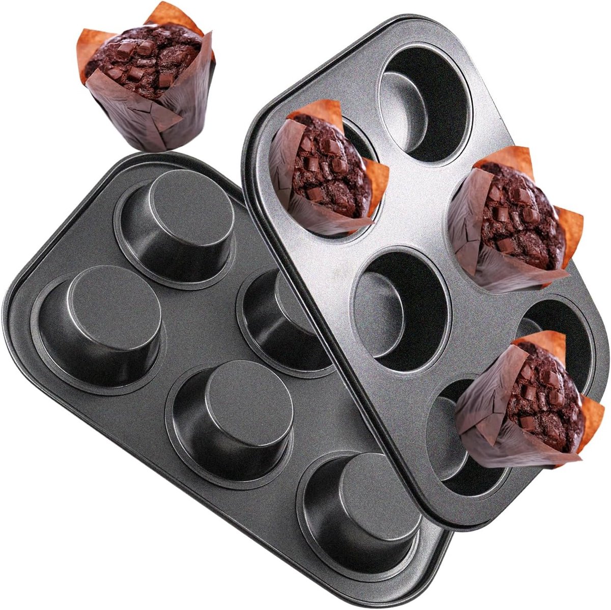 Muffin Bakvorm - Cupcake Tin - Bakken Thuis - Anti-aanbaklaag - 6 Kopjes Per Vorm - Zwart