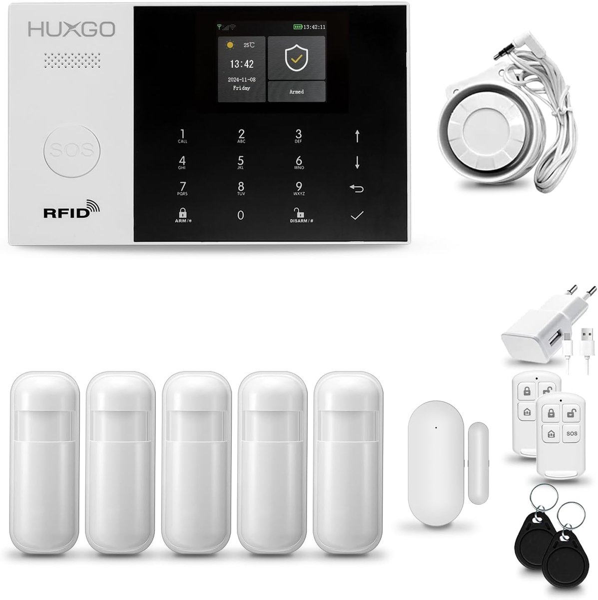 Draadloos Alarmsysteem - Huis Beveiliging Kit - Woning Beveiligen - WiFi en GSM Connectiviteit - 185 x 125 cm - Wit