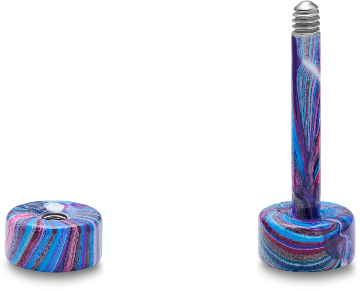 Satago | 4 mm Roestvrijstalen Fake Plug Oorbel in Blauw en Roze