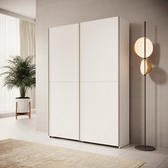 Meubella - Helvar - Kledingkast met schuifdeuren - Wit - 150x39x211 cm