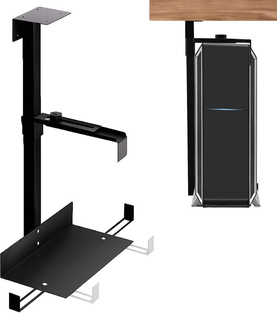 PC Houder - CPU Beugel - Bureau Organisatie - Verstelbaar & Ruimtebesparend - Tot 54.5cm - Zwart