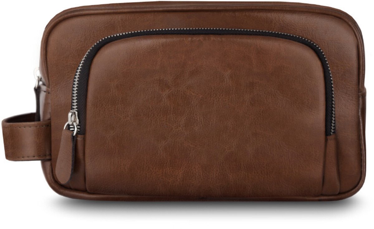 Solier SK04 - Leren Toilettas Heren - Echt Leer - Compact Formaat - Reizen - Vintage Bruin