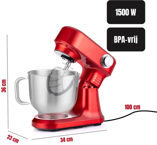 RWB® Mixer met Mengkom - Keuken Mixer - Mix Machine - Rood - 23 x 34 x 36 cm van Merkloos — afbeelding 3