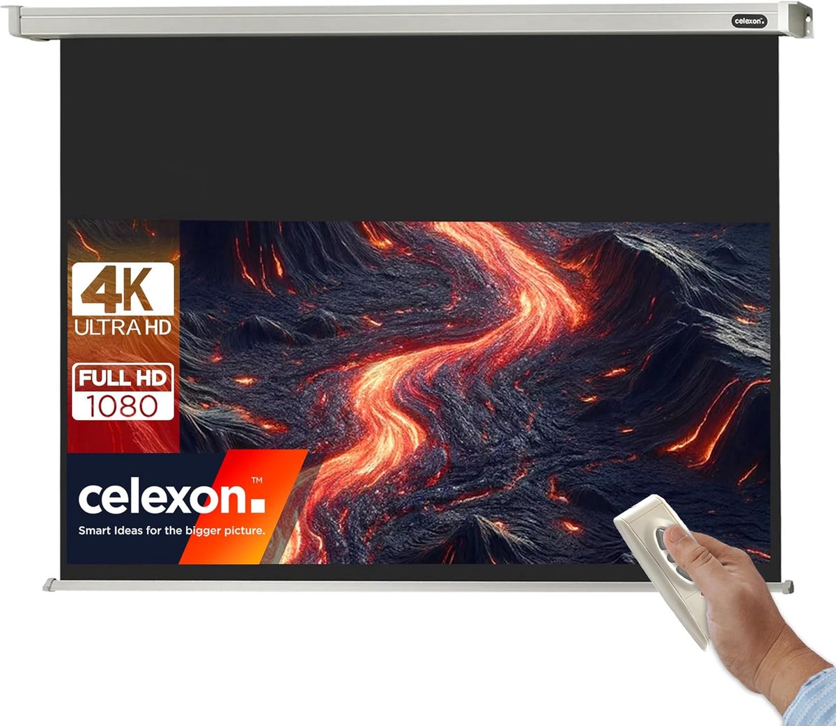 Projectiescherm Elektrisch - Rolscherm - Thuisbioscoop Presentaties - Zwarte Opaque Achterkant - 180 x 102 cm - Wit