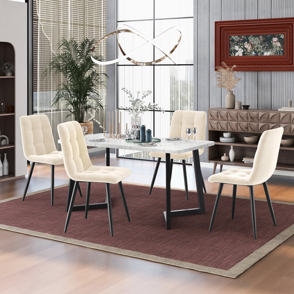 REDOM - Eetkamerstoelen Set Van 4 - Fluwelen Bekleding En Metalen Poten - Modern - Eetkamer - Fluweel - Antiekwit - 44 X 41 X 86 Cm