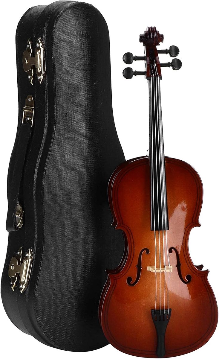 Mini Cello Model - Muziek Ornament - Huis Decoratie - Inclusief Standaard - 23cm Hoog - Geverfd