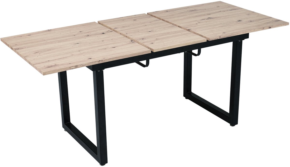 Merax Uitschuifbare Eettafel 140-180 X 80 X 75 Cm – Industriële Rechthoekige Keukentafel – Eikenlook MDF Tafelblad – Zwart Metalen Onderstel