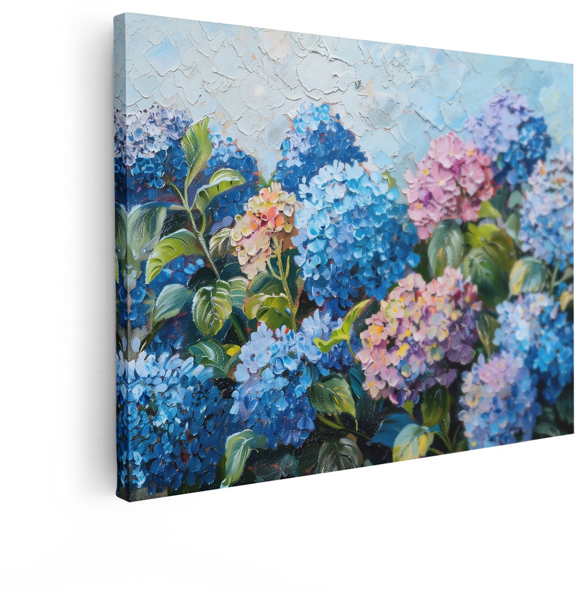 Artaza Canvas Schilderij Hortensia - 120x90 cm - Wanddecoratie Bloemen Schilderij - Muurdecoratie Olieverf - Decoratie Woonkamer - Blauw