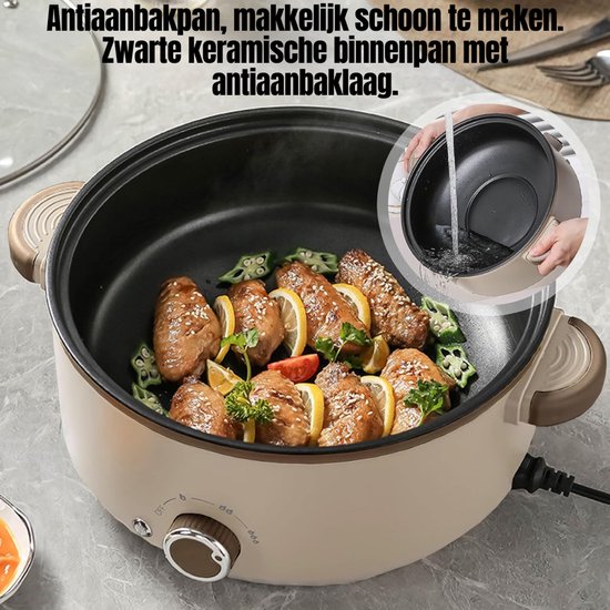 DnA® Hotpot - Hotpot Electrisch - Fonduepan - Soepketel - Lichtbruin - Wit - ‎30cm x 30cm x 21cm — afbeelding 2