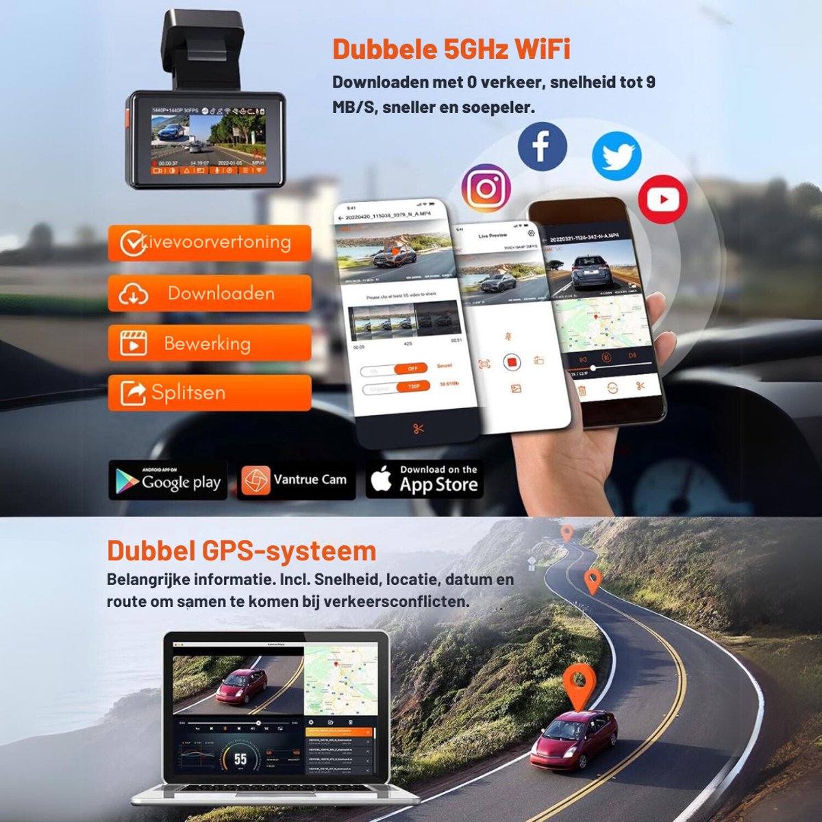 Aurixi® Dual Dashcam - Voor en Achter Camera – Auto Camera Met Nachtzicht - Zwart- 14cm x 15cm x 11cm – foto 6