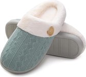 Slippers - Pluche huispantoffels - Slippers voor heren en dames - Slaapkamerslippers van traagschuim - Warme antislip lichtgewicht pantoffels - Buiten Binnen - Antislip en stevige binnenzool - Anti-geluid - Groen - Maat 36-37