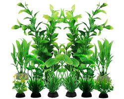 Aquarium decoratie - 10 stuks - Accessoires voor aquariumplanten - Aquariumdecoratie grotten - Kunstmatige waterplanten - Aquariumaccessoires - Schuilplaatsen voor vissen en garnalen - Plastic planten - Kunstmatig zeewier - Groen