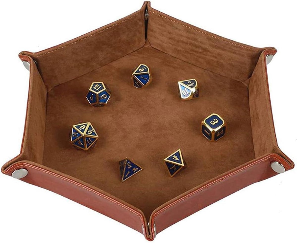 Opvouwbaar dobbelblad van PU-leer voor dobbelspellen - dubbelzijdige bureau-opbergdoos (bruin)
