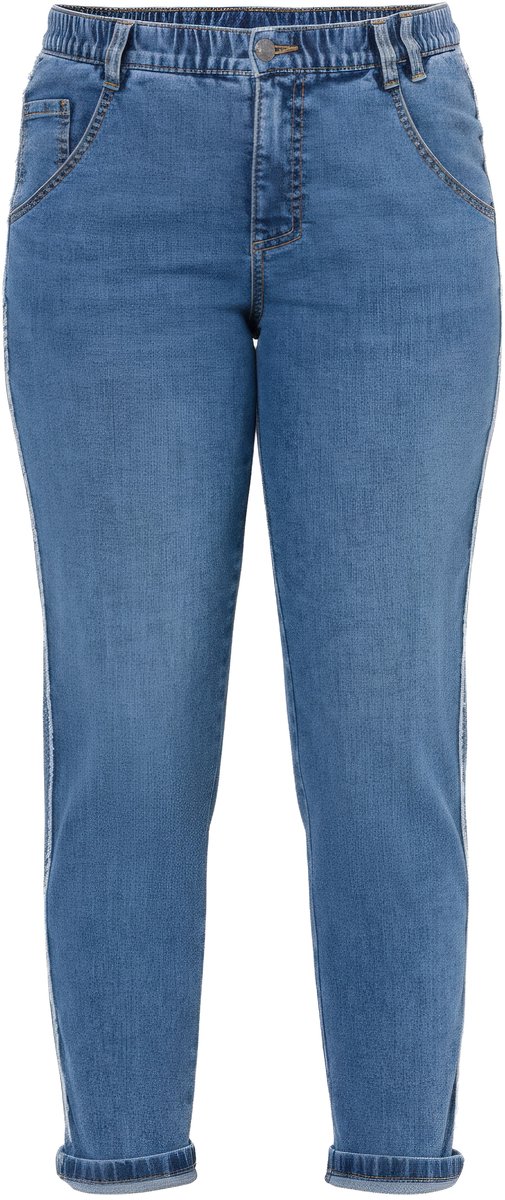 Laurasøn - Dames - Jeans Boy-Friend gerafelde rand - Blauw denim - Maat 54