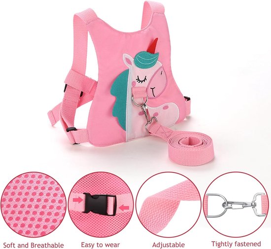 Baby Reins,Pink Unicorn Baby Walking Harness and Toddler Safety Harness,Baby Reins Safety Leash Infant Toddler Anti Lost Leash Reins for Toddlers,1.5meter — afbeelding 5