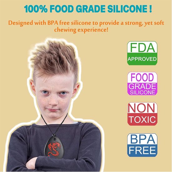 OUYLAF bijtketting ketting - Drakentandgom - 3pcs - Kauwketting - bijtketting - bijtketting jongen - bijtketting autisme - kauwsieraad - voor kinderen, ADHD, autisme en kinderen van Merkloos — afbeelding 3