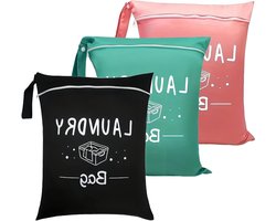 Set van 3 handige waszakken voor op reis - vuile kledingtas - natte tas voor sportschool, wassen, zwembad - 38 x 48 cm - ideaal voor yoga en dormitory