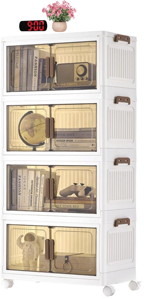Signature Home Eiffel Opbergkast - speelgoed opbergkast - Opbergdozen met deksel - Organizer Opbergkast Opvouwbare - Kast - magnetische deuren en wielen - Keukenkast - Wit - 111 cm