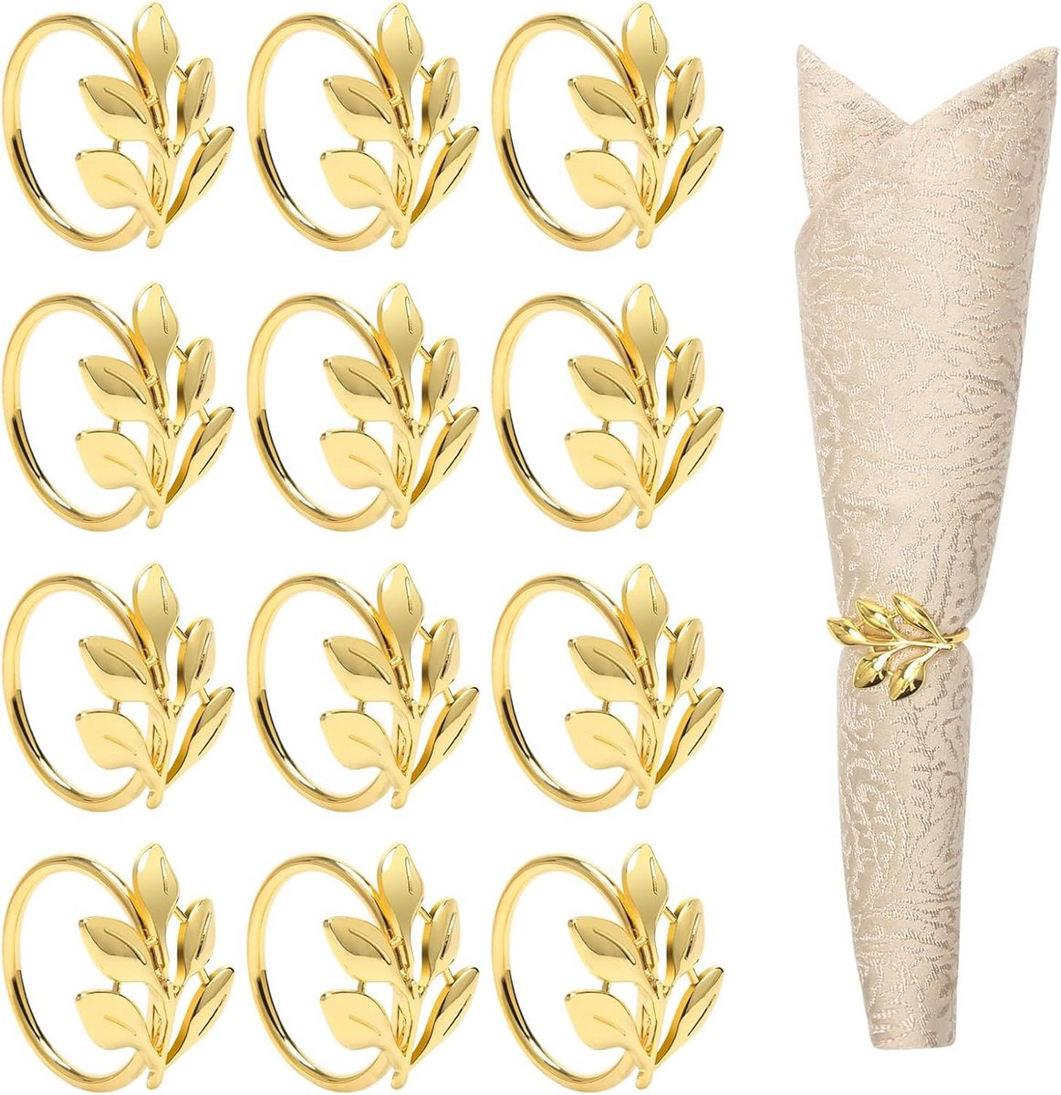 Gouden Servetringen Set van 12 met Elegant Bladontwerp voor Tafeldecoratie