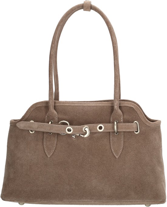 Charm London Mariëlle Shopper - Suède - Sac à main - Longues Poignées - Sac pour Femme - Cuir - Sac en Cuir pour Femme - Taupe Foncé.