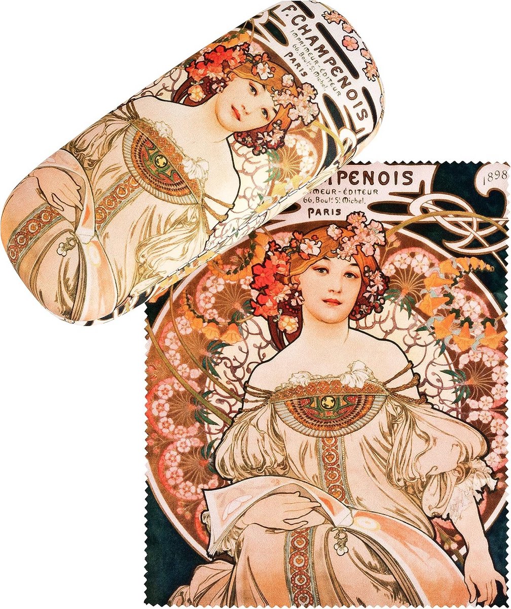 Stijlvolle glazen case met kunstmotief en microvezeldoek