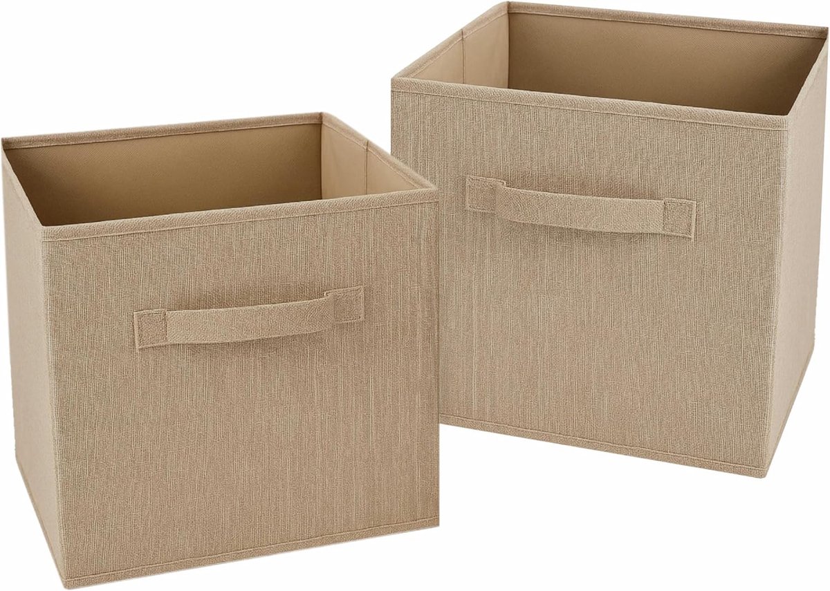 Set van 2 Opbergkubussen 25x25x25 cm - Stoffen Opbergdozen voor Kasten en Units - Beige