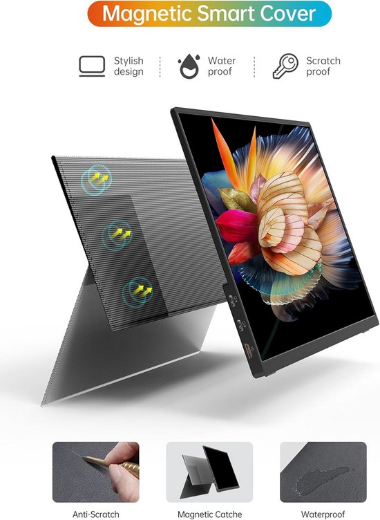 KEEPTIME Draagbare 14-inch 2K Monitor – IPS, 2160x1440P, HDR, USB-C En HDMI, Met Smart Cover En Dubbele Luidsprekers – Ideaal Voor Laptop, Telefoon En Gaming