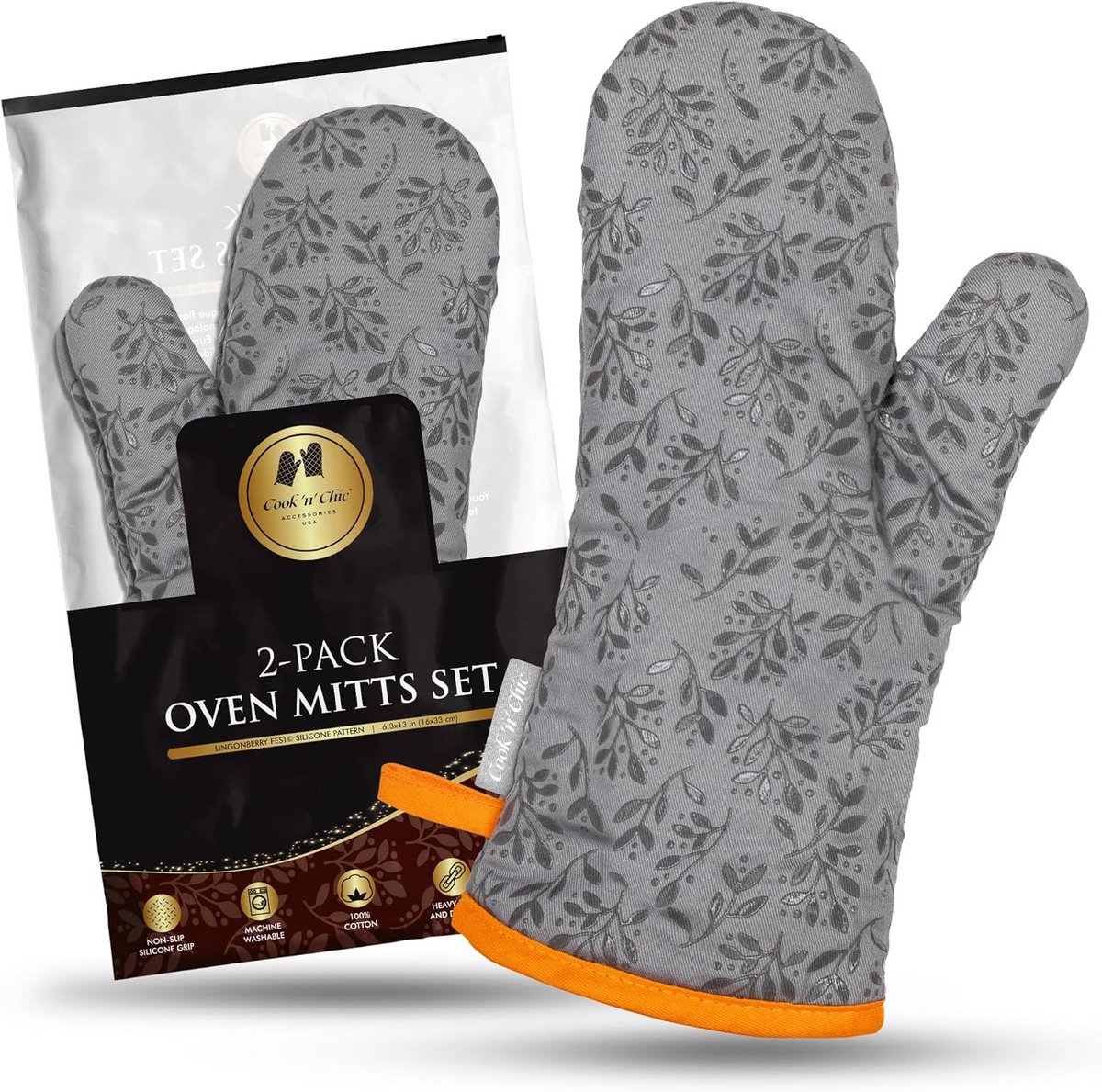 Hittebestendige ovenwanten met antislip grip - Set van 2 - Wasbare handschoenen voor koken en bakken