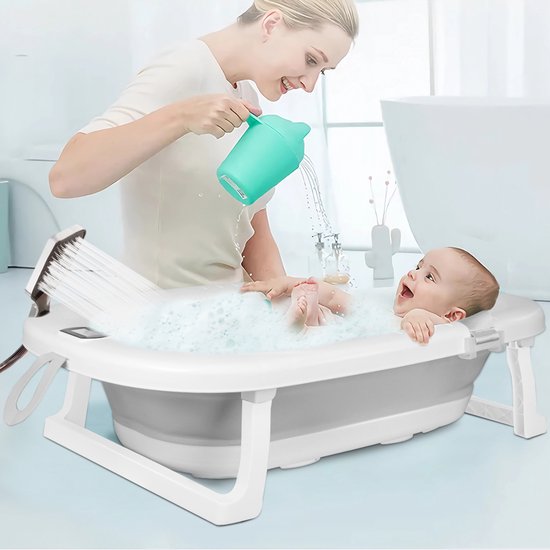 Jently baby badje - opvouwbaar - badmat - draagbaar - geïntregeerde thermometer - roze van Merkloos — afbeelding 2