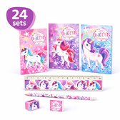 Isa's Friends® - Uitdeelcadeaus Unicorn Schrijfset - 24 Sets - Traktatie - 5-Delig - Uitdeelcadeautjes voor Kinderen
