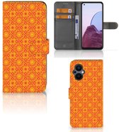 PU Premium Housse pour OPPO Reno 8 Lite | OnePlus Nord N20 Portefeuille Batik Orange