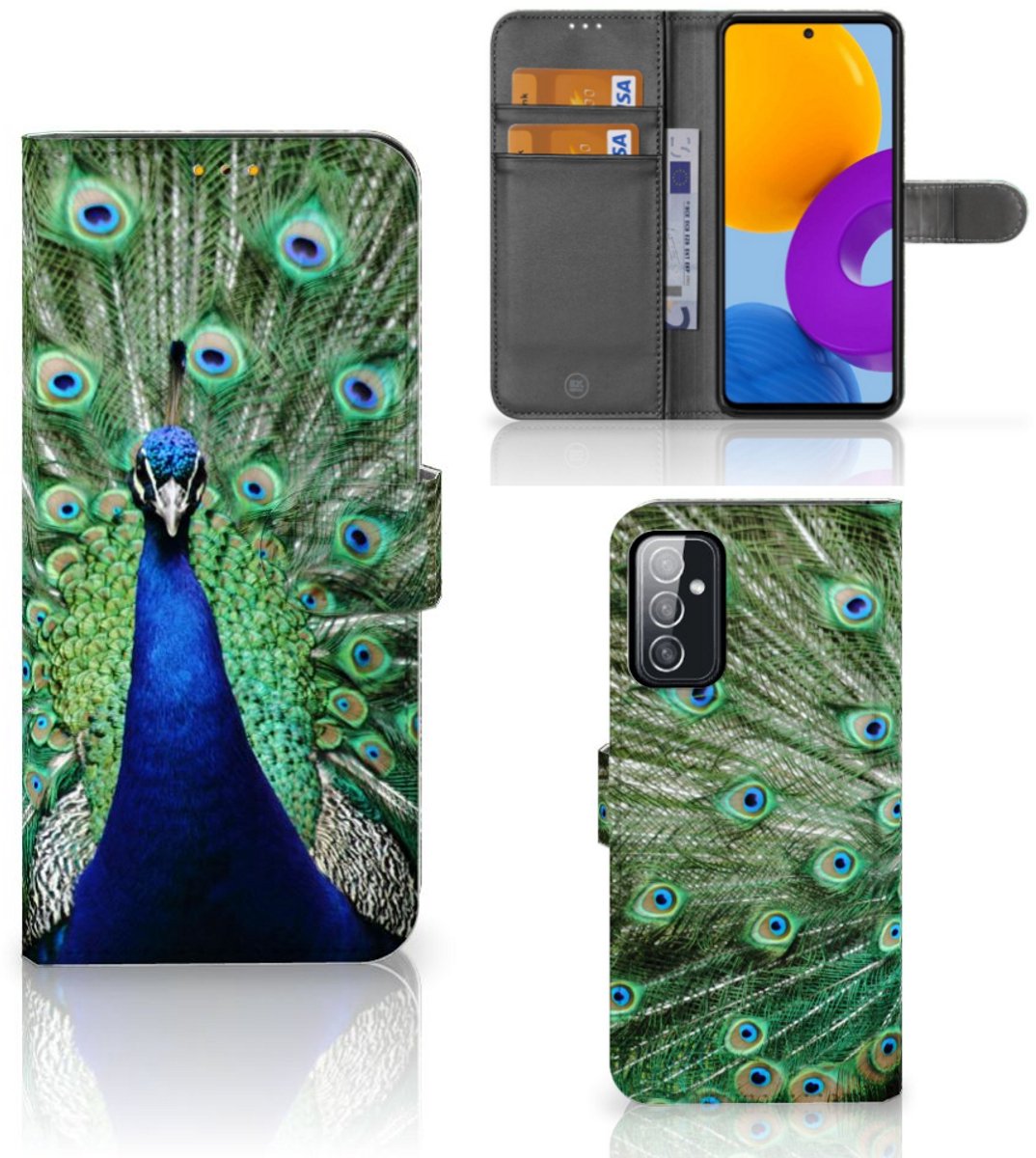 Samsung Galaxy M52 Telefoonhoesje met Pasjes Pauw