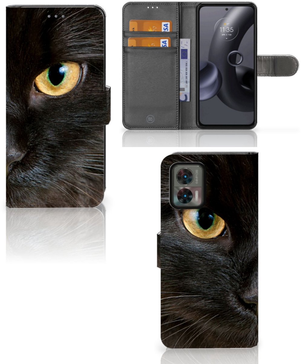 Motorola Edge 30 Neo Telefoonhoesje met Pasjes Zwarte Kat